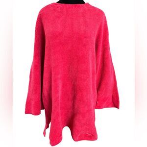 Eileen Fisher Red Organic Cotton Shaker Knit Sweater Size Large